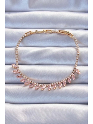 ® Pirinç Vip Seri Altın Renk Pembe Zirkon Taşlı Bileklik