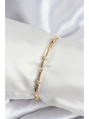 ® Pirinç VIP Seri Gold Renk Parçalı Model Zirkon Taşlı Kadın Bileklik