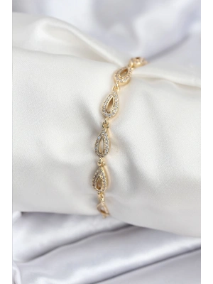 ® Pirinç VIP Seri Gold Renk Sıralı Damla Model Kadın Bileklik