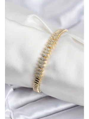 ® Pirinç VIP Seri Gold Renk Zirkon Taşlı Arpa Model Kadın Bileklik