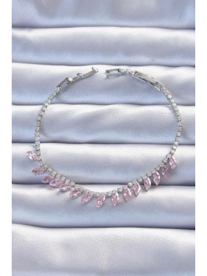 ® Pirinç Vip Seri Gümüş Renk Pembe Zirkon Taşlı Bileklik