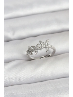 ® Pirinç Yıldız Model Gümüş Renk Kadın Yüzük