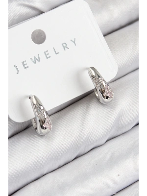 ® Pirinç Zirkon Taş Desenli Model Gümüş Renk Kadın Küpe