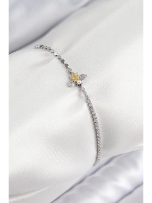 ® Pirinç Zirkon Taşlı Arı Model Ezme Zincir Gümüş Renk Kadın Bileklik