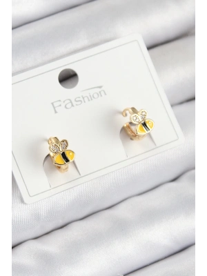 ® Pirinç Zirkon Taşlı Arı Model Gold Renk Çocuk Küpe