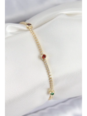 ® Pirinç Zirkon Taşlı Asorti Model Gold Renk Kadın Bilekilk