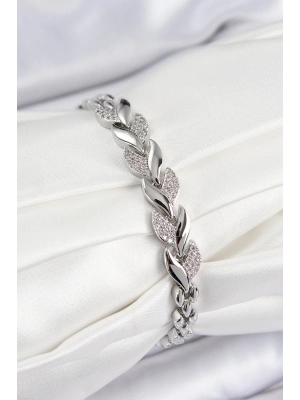 ® Pirinç Zirkon Taşlı Balık Kuyruğu Model Gümüş Renk Kadın Bileklik