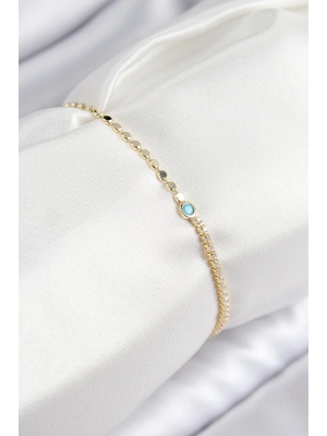 ® Pirinç Zirkon Taşlı Boncuk Model Ezme Zincir Gold Renk Kadın Bileklik