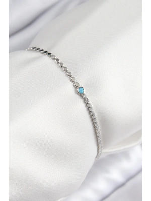 ® Pirinç Zirkon Taşlı Boncuk Model Ezme Zincir Gümüş Renk Kadın Bileklik