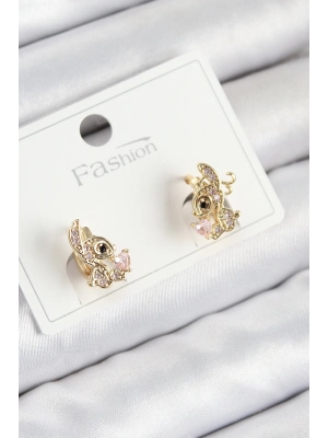 ® Pirinç Zirkon Taşlı Ceylan Model Gold Renk Çocuk Küpe