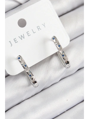 ® Pirinç Zirkon Taşlı Çiçek Desenli Model Gümüş Renk Kadın Küpe