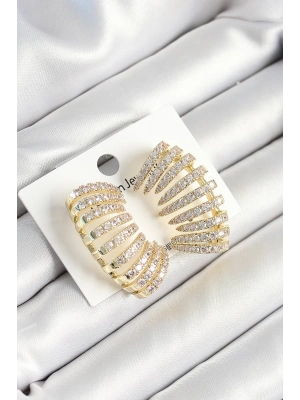 ® Pirinç Zirkon Taşlı Çoklu Görünümlü Model Gold Renk Kadın Küpe