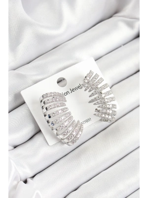 ® Pirinç Zirkon Taşlı Çoklu Görünümlü Model Gümüş Renk Kadın Küpe