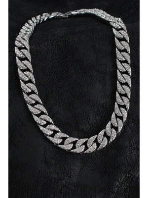 ® Pirinç Zirkon Taşlı Cuba Gurmet Model Gümüş Renk Erkek Kolye