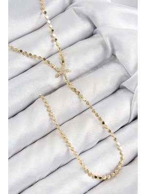 ® Pirinç Zirkon Taşlı Ezme Zincirli Deniz Yıldızı Model Gold Renk Y Kolye