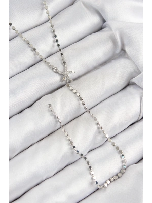 ® Pirinç Zirkon Taşlı Ezme Zincirli Deniz Yıldızı Model Gümüş Renk Y Kolye