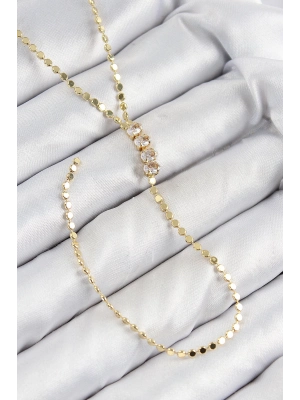 ® Pirinç Zirkon Taşlı Ezme Zincirli Model Gold Renk Y Kolye