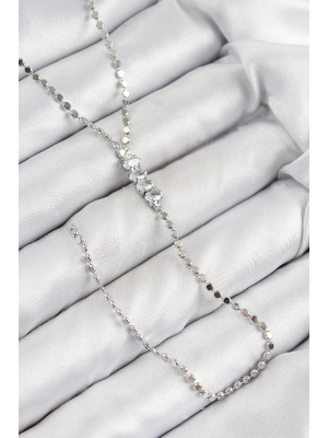 ® Pirinç Zirkon Taşlı Ezme Zincirli Model Gümüş Renk Y Kolye