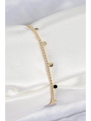 ® Pirinç Zirkon Taşlı Ezme Zincirli Sıralı Model Gold Renk Kadın Bilekilk