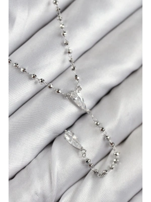 ® Pirinç Zirkon Taşlı Gümüş Renk Kadın Y Kolye