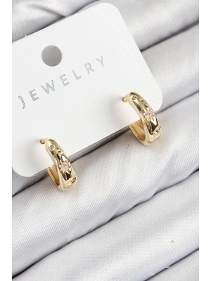 ® Pirinç Zirkon Taşlı Halka Model Gold Renk Kadın Küpe