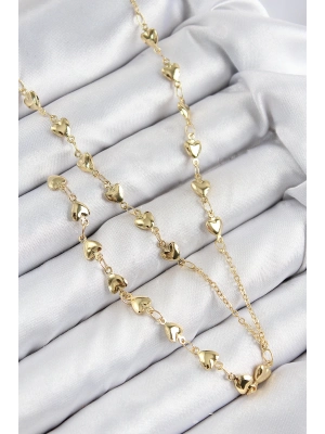 ® Pirinç Zirkon Taşlı Kalp Model Gold Renk Y Kolye