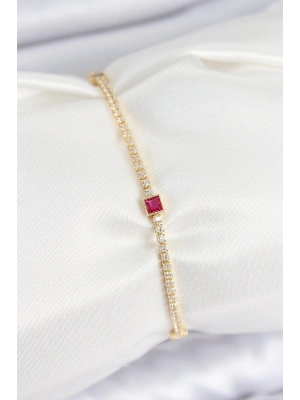 ® Pirinç Zirkon Taşlı Kare Model Gold Renk Kadın Bilekilk