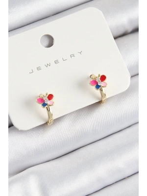 ® Pirinç Zirkon Taşlı Kelebek Model Gold Renk Çocuk Küpe