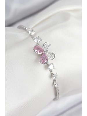 ® Pirinç Zirkon Taşlı Kelebek Model Gümüş Renk Kadın Bileklik