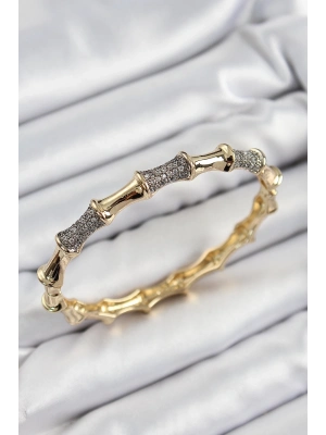 ® Pirinç Zirkon Taşlı Kemik Model Gold Renk Vip Kadın Bileklik