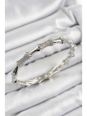 ® Pirinç Zirkon Taşlı Kemik Model Gümüş Renk Vip Kadın Bileklik