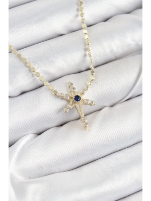 ® Pirinç Zirkon Taşlı Kutup Yıldızı Model Ezme Zincir Gold Renk Kadın Kolye