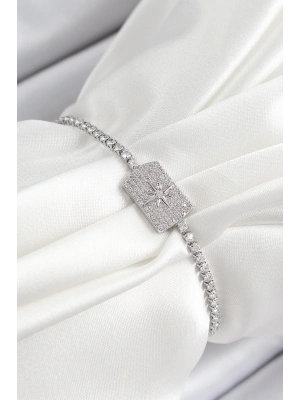 ® Pirinç Zirkon Taşlı Kutup Yıldızı Model Gümüş Renk Asansörlü Kadın Bileklik