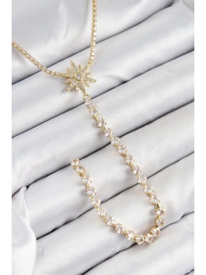 ® Pirinç Zirkon Taşlı Kutup Yıldızı Model Gümüş Renk Y Kolye