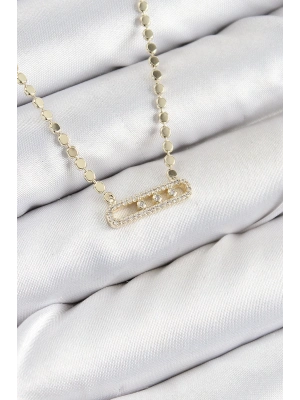 ® Pirinç Zirkon Taşlı Messika Model Ezme Zincir Gold Renk Kadın Kolye