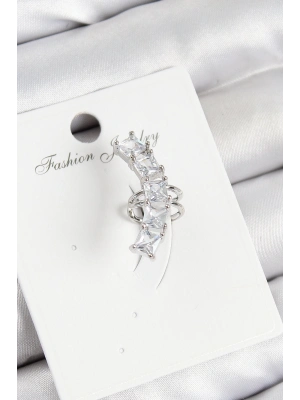 ® Pirinç Zirkon Taşlı Model Gümüş Renk Sağ Kıkırdak Küpe