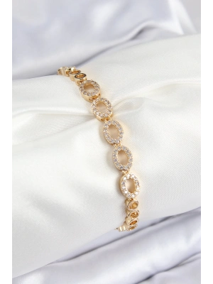 ® Pirinç Zirkon Taşlı Oval Model Gold Renk Kadın Bileklik