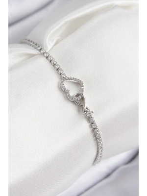 ® Pirinç Zirkon Taşlı Sonsuzluk Kalp Model Gümüş Renk Kadın Bileklik