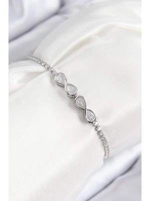 ® Pirinç Zirkon Taşlı Sonsuzluk Model Gümüş Renk Asansörlü Kadın Bileklik