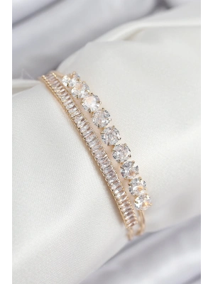 ® Pirinç Zirkon Taşlı Su Yolu Model Gold Renk Kadın Bileklik