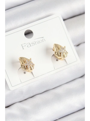 ® Pirinç Zirkon Taşlı Yıldız Model Gold Renk Çocuk Küpe