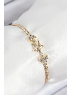 ® Pirinç Zirkon Taşlı Yıldız Model Gold Renk Kadın Bileklik