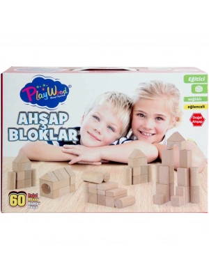 ® Kutuda Ahşap Renkli Bloklar 60 Parça