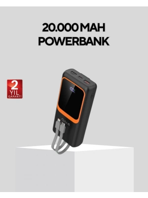 ® Powerbank 20000 mAh Dijital Ekranlı ve Çok Kablolu Hızlı Şarj Cihazı