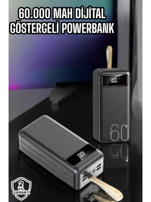 ® Powerbank 60.000 Mah Hızlı Şarj 4 Çıkışlı Uzun Şarj Süreli Dijital Göstergeli