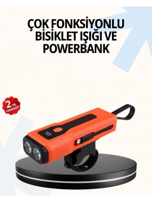 ® Powerbank Özellikli Bisiklet Işığı Dijital Göstergeli Led
