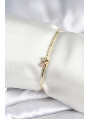 ® Renkli Kelebek Figür Gold Renk Pirinç Kadın Bileklik