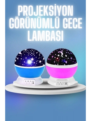 ® Renkli Yıldızlı Gökyüzü Projeksiyon Gece Lambası Pilli ve USB Kablolu