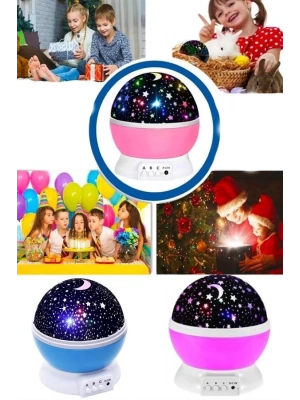 ® Renkli Yıldızlı Gökyüzü Projeksiyon Gece Lambası Pilli ve USB Kablolu