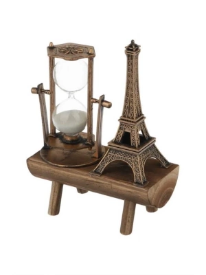 ® Retro Eyfel Kulesi Ve Kum Saati Dekoratif Ahşap Görünümlü Masa Biblosu